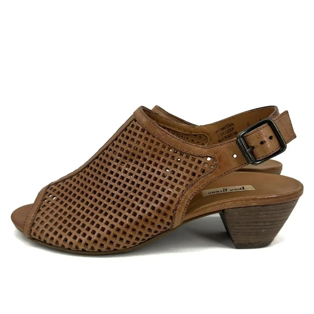 NWOB Paul Green Lois Perforated Leather Slingback Heeled Sandal Size 7.5 US 5 UK